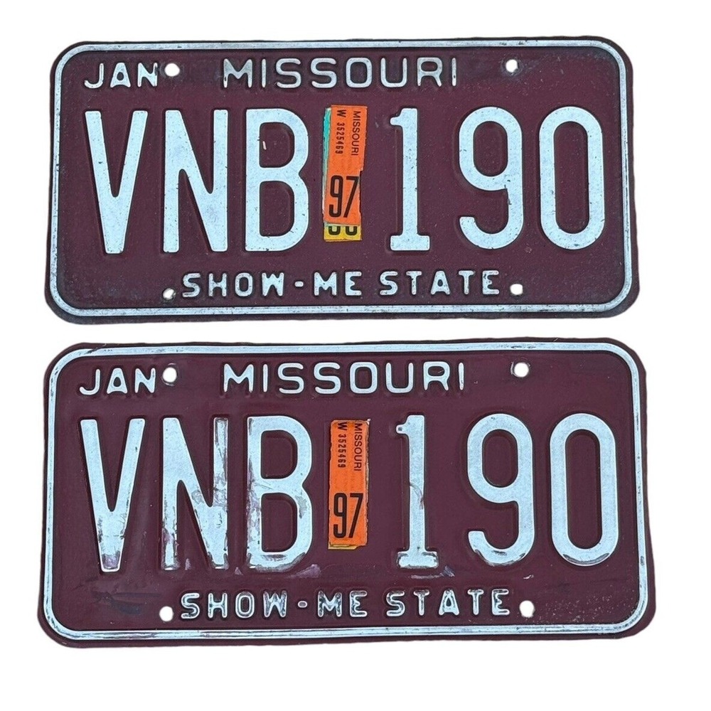 Missouri License Plate Show-Me State Dec 1997 Sticker Red White Automobile Tags